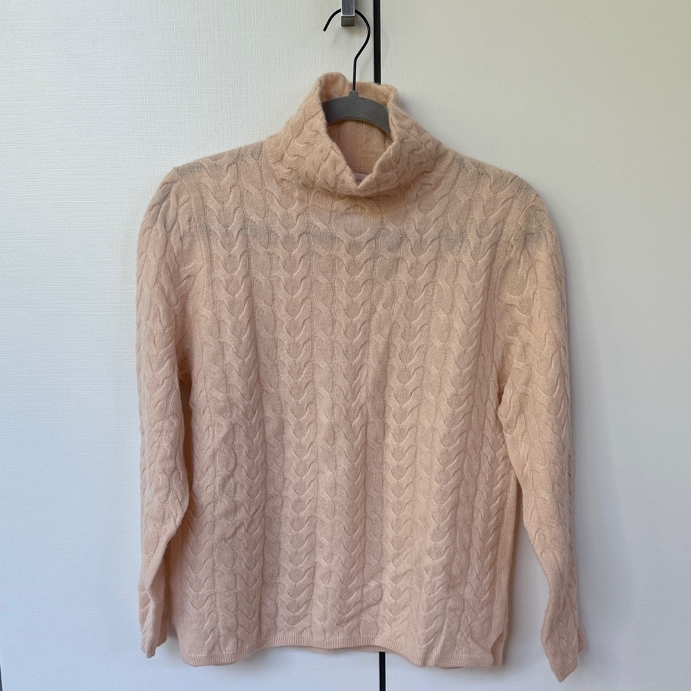 Garnet Hill Soft Pink Cable Knit Turtleneck Sweater